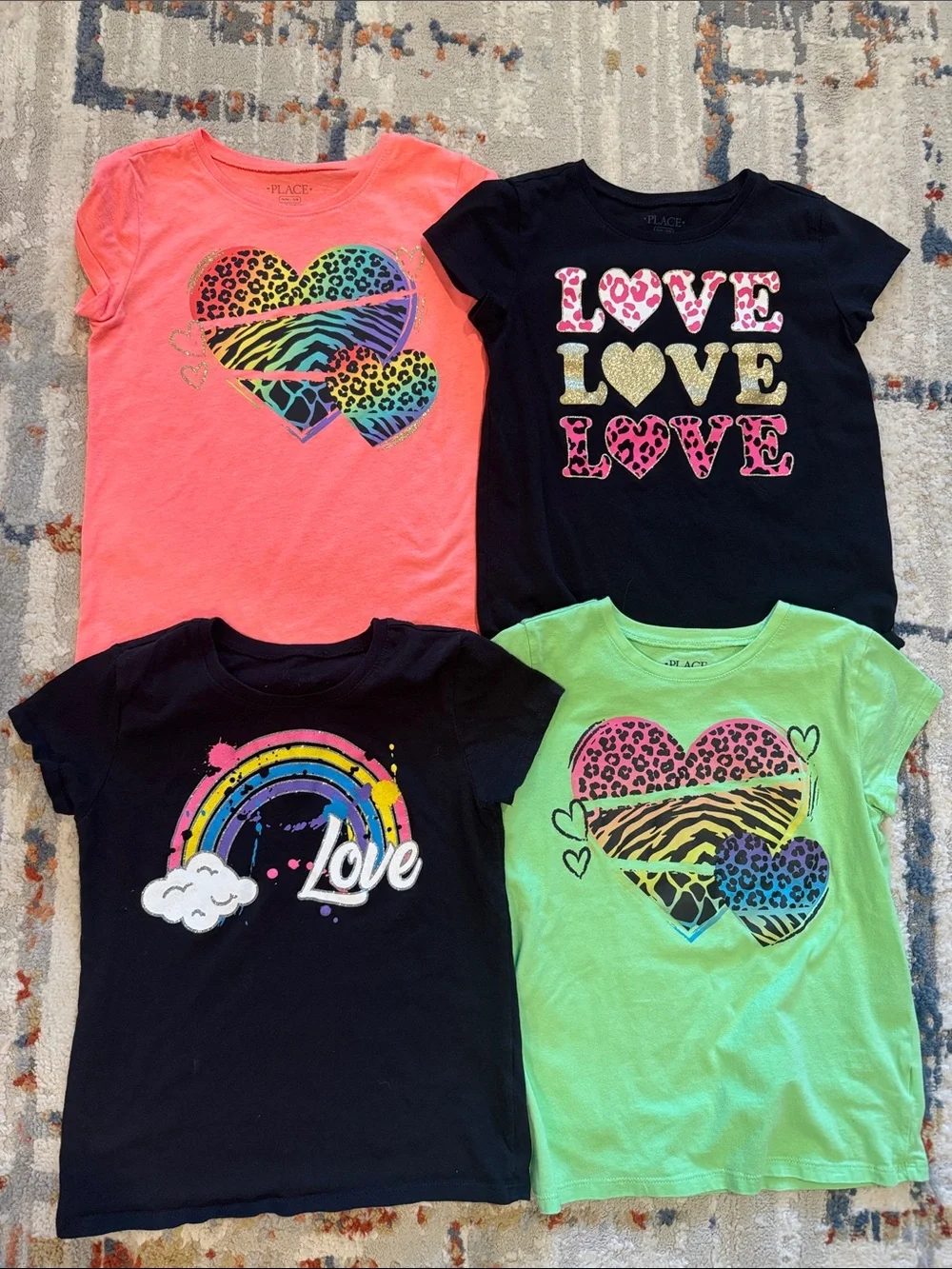The Children's Place Neon Heart & Love Graphic Tees - Pink, Black, Green, Coral